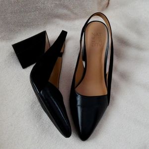 Naturalizer Sling Back,  Black Leather & Suede, Block Heel Pump